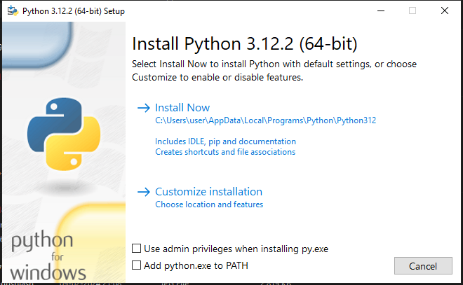 installig python on windows