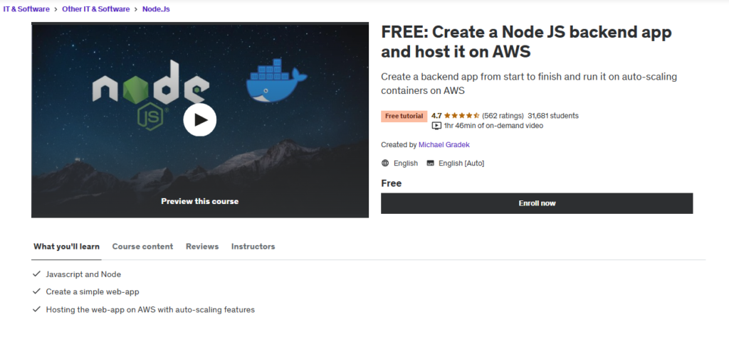 Create a Node JS backend app and host it on AWS