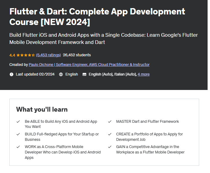 Flutter & Dart - Complete App Development Course [NEW 2024]