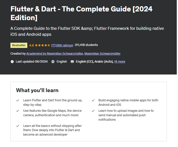 Flutter & Dart - The Complete Guide, Best Courses to learn Dart Programming