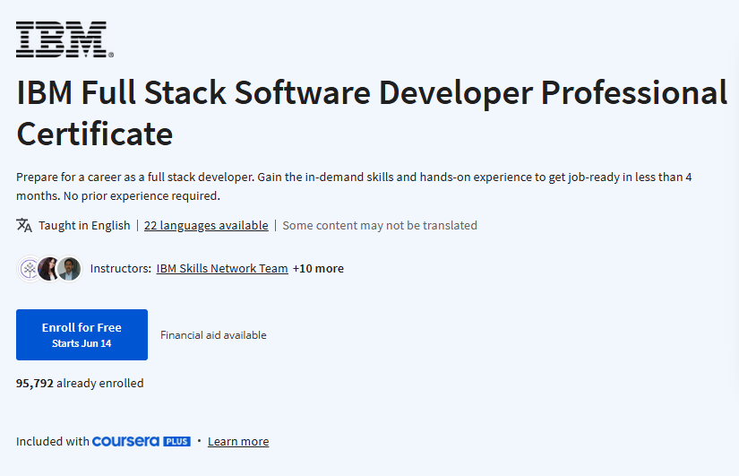 IBM Full Stack Software Developer Professional Certificate