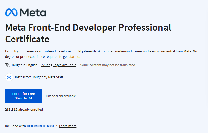 Meta Front-End Developer Professional Certificate