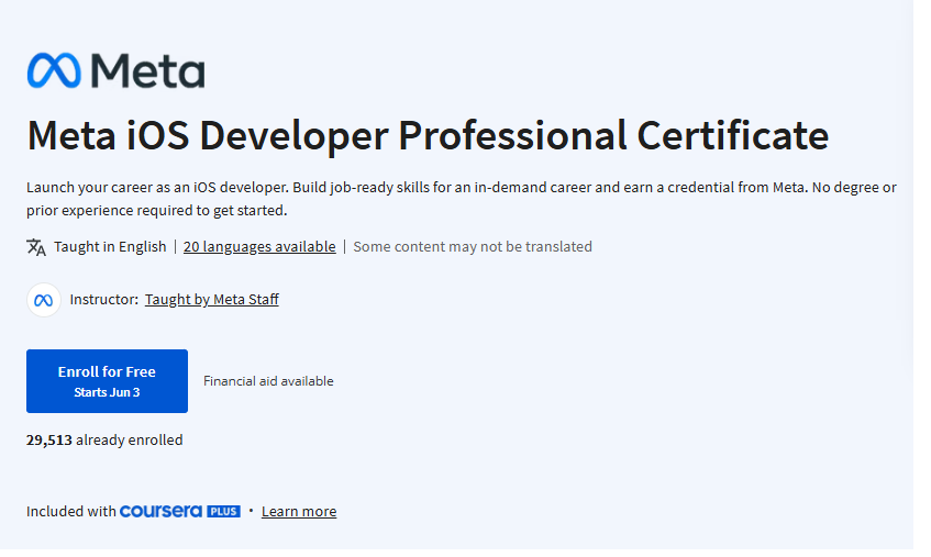 Meta iOS Developer Professional Certificate