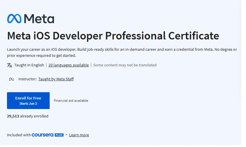 Meta iOS Developer Professional Certificate Meta iOS Developer Professional Certificate
