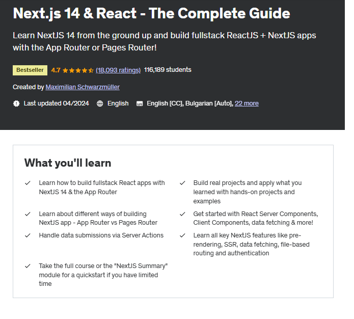 Next.js 14 & React - The Complete Guide