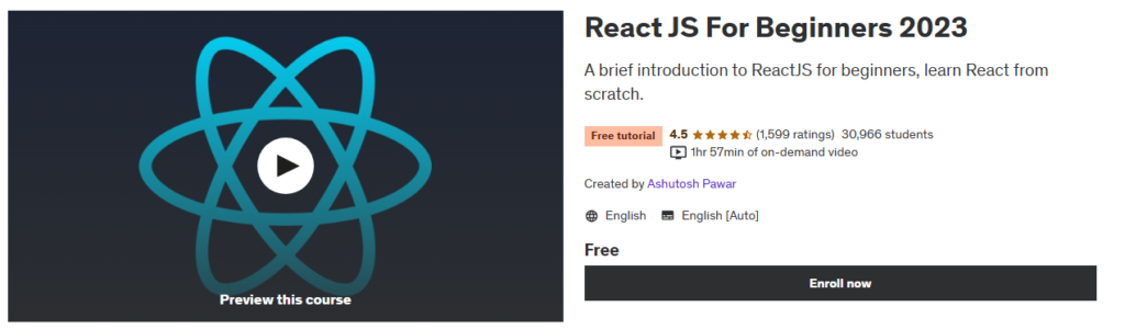 React JS For Beginners 2023