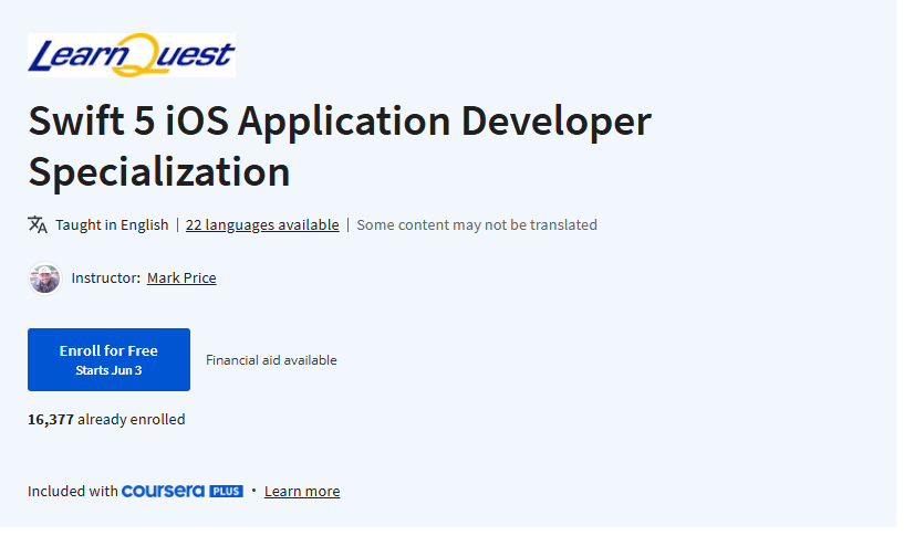 Swift 5 iOS Application Developer Specialization