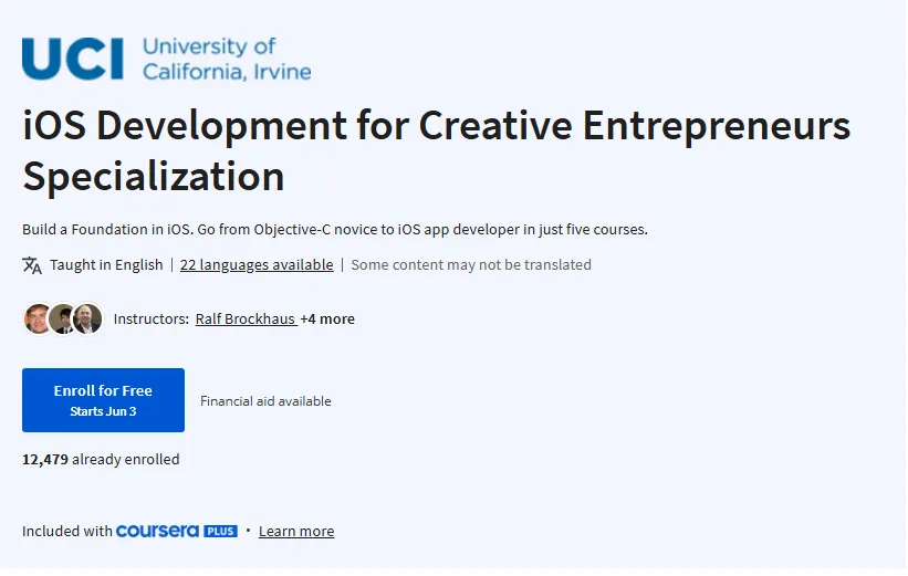 iOS Development for Creative Entrepreneurs Specialization iOS Development for Creative Entrepreneurs Specialization