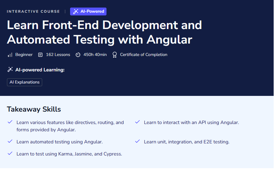 Learn Front-End Development and Automated Testing with Angular