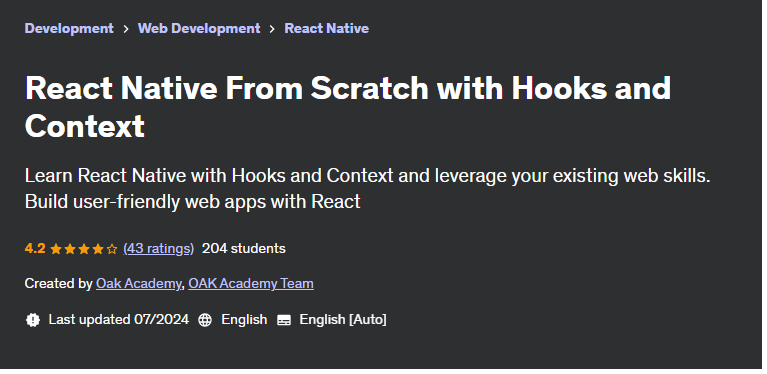 React Native From Scratch with Hooks and Context