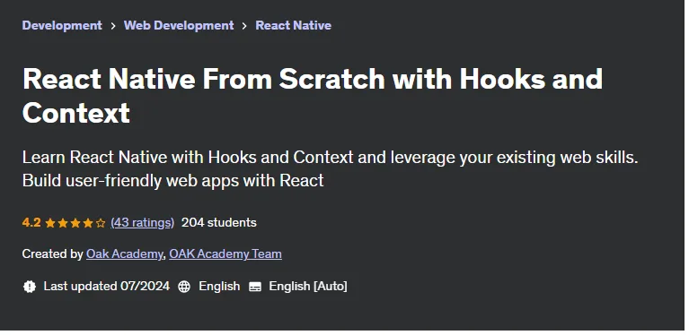 React Native From Scratch with Hooks and Context React Native From Scratch with Hooks and Context