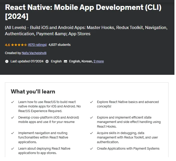 React Native - Mobile App Development (CLI) React Native - Mobile App Development (CLI)