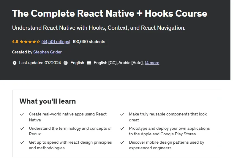 The Complete React Native + Hooks Course The Complete React Native + Hooks Course