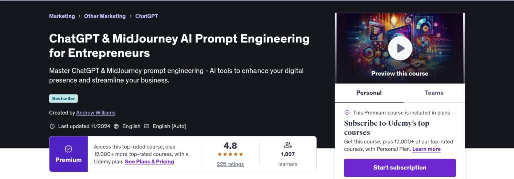 ChatGPT & MidJourney AI Prompt Engineering for Entreprenuers