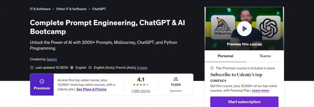 Complete Prompt Engineering, ChatGPT & AI Bootcamp