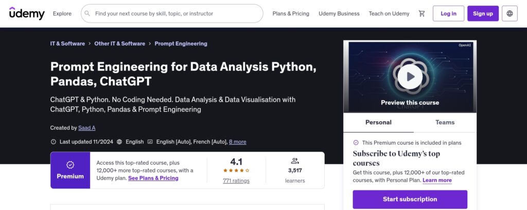 Prompt Engineering for Data Analysis Python, Pandas, ChatGPT