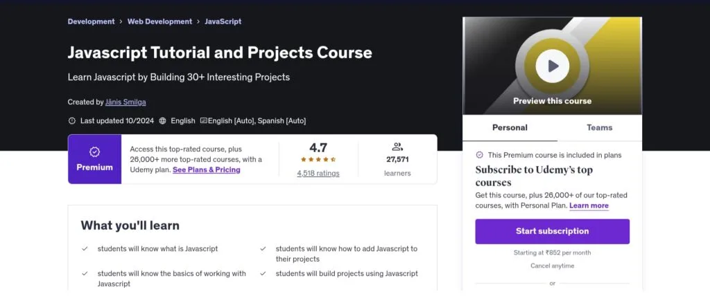 JavaScript Tutorial and Projects Course JavaScript Tutorial and Projects Course
