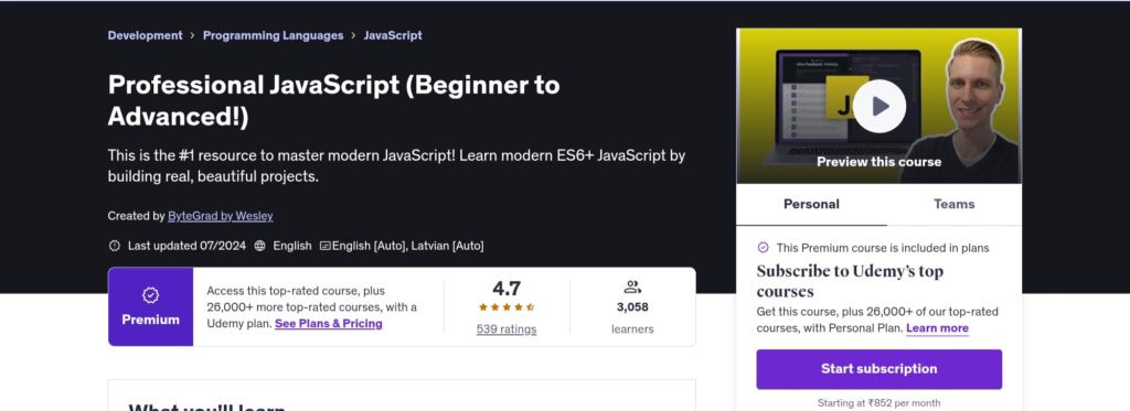 Professional JavaScript - Beginner to Advanced