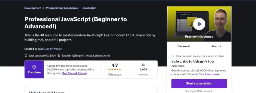 Professional JavaScript - Beginner to Advanced Professional JavaScript - Beginner to Advanced