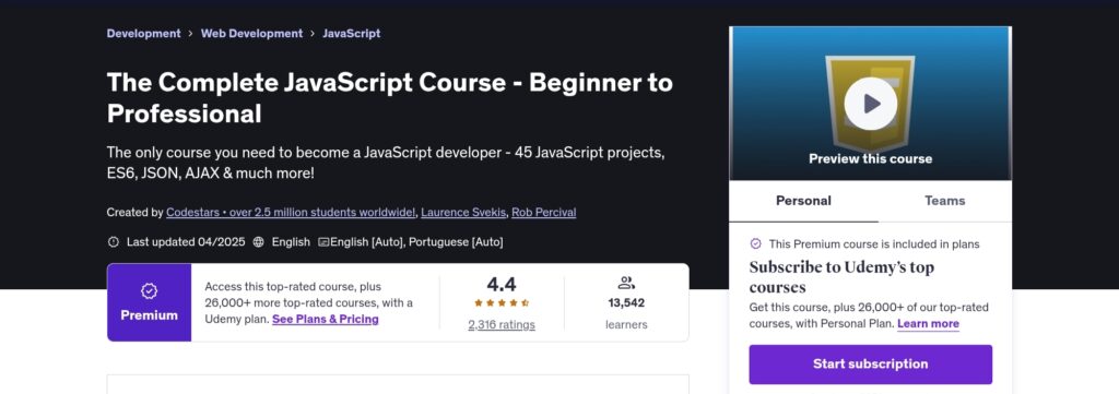 The Complete JavaScript Course - Beginner to Pro