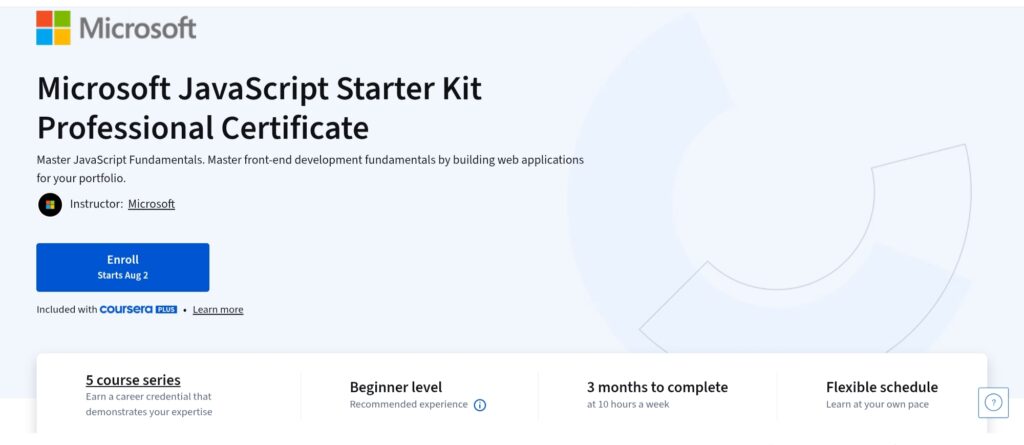 Microsoft JavaScript Starter Kit Professional Certificate