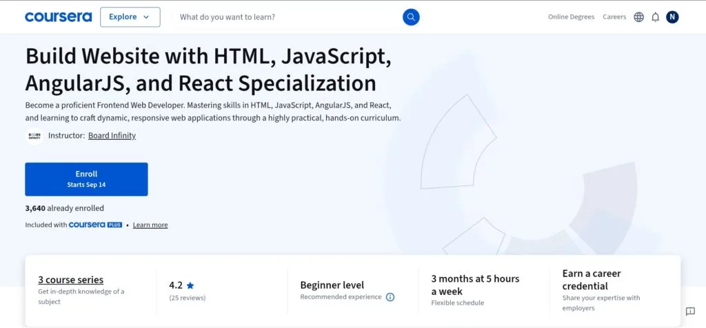 Build Website With HTML, JavaScript, Angular, and React Specialization