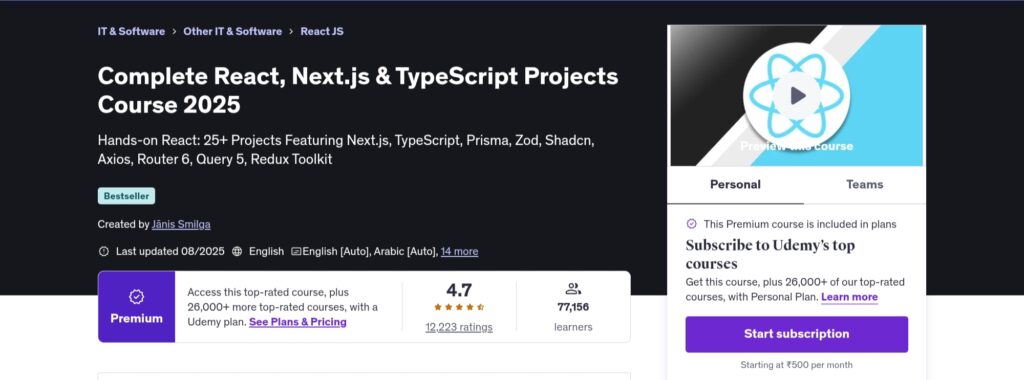 Complete React, Next.js & TypeScript Projects Course