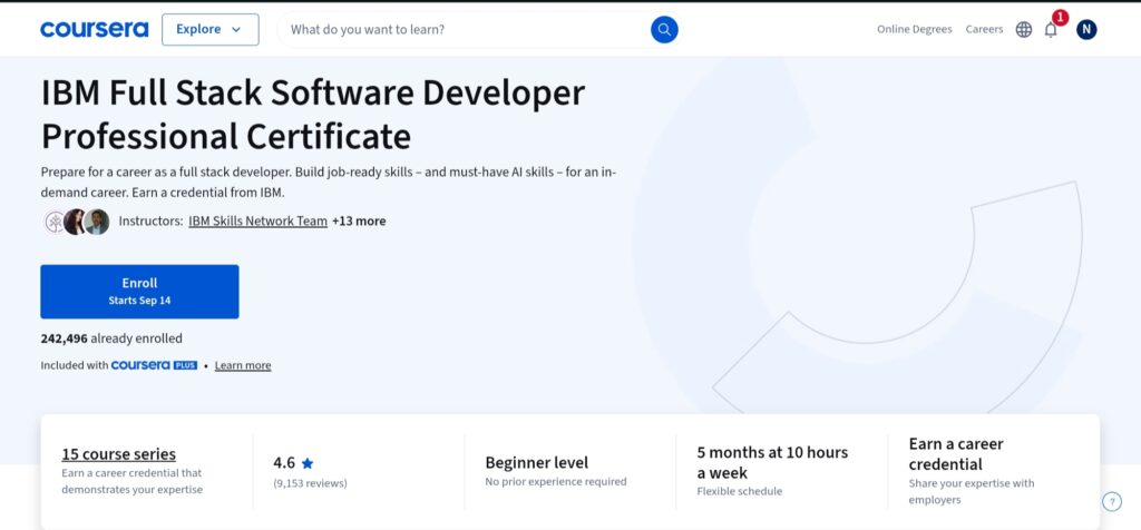 IBM Full Stack Software Developer Professional Certificate