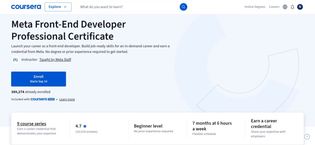 Meta Front-End Developer Professional Certificate