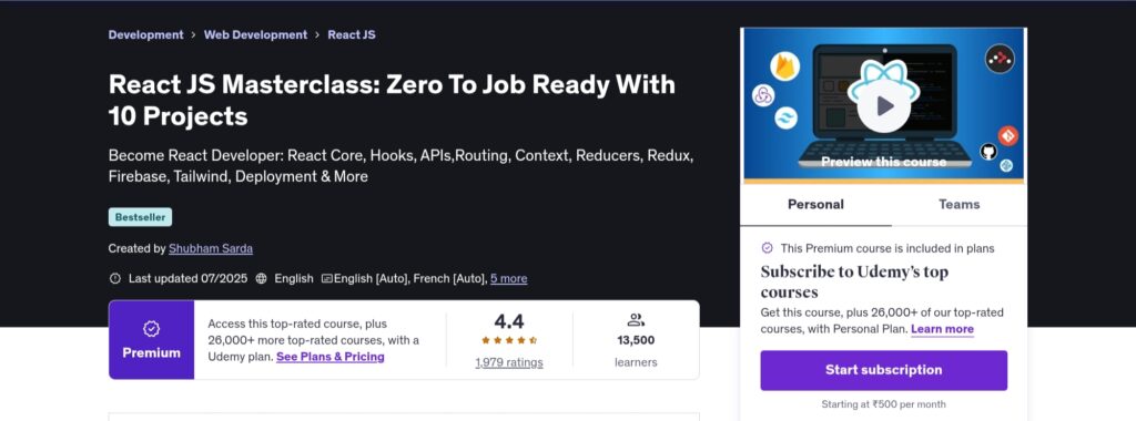 React JS Masterclass: Zero To Job Ready With 10 Projects
