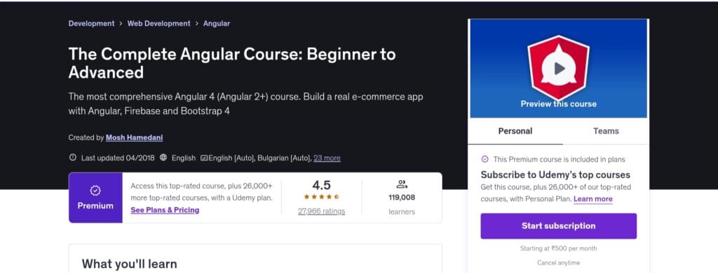 The Complete Angular Course - Beginner to Advanced