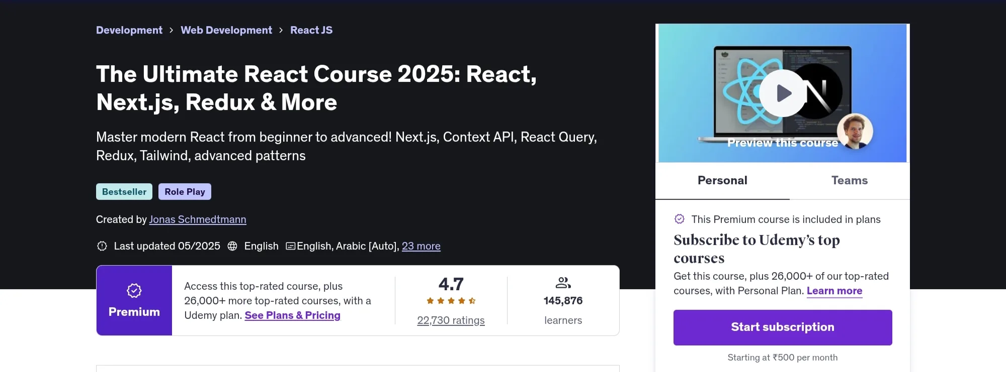 The Ultimate React Course: React, Next.js, Redux & More The Ultimate React Course: React, Next.js, Redux & More
