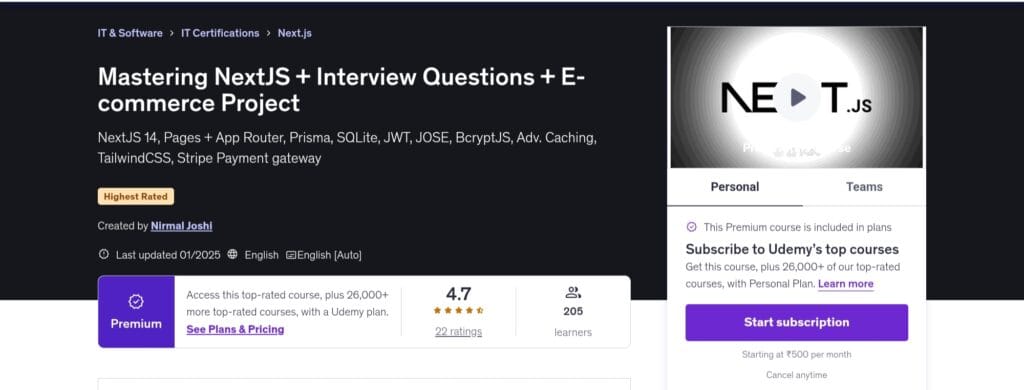 Mastering NextJS + Interview Questions + E-commerce Project