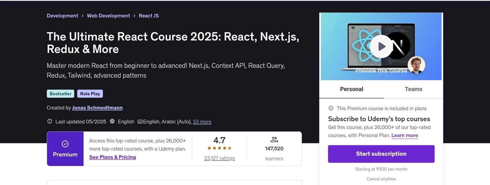 The Ultimate React Course - React, NextJS, Redux, and More The Ultimate React Course - React, NextJS, Redux, and More