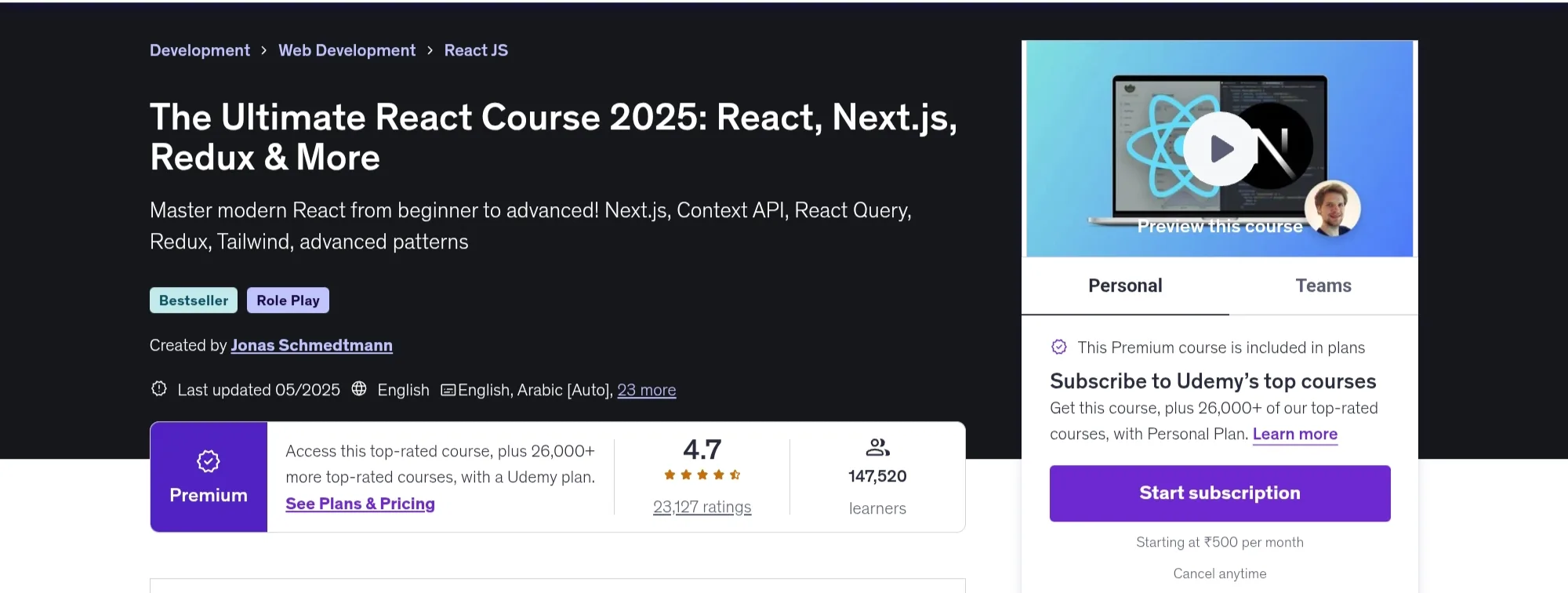 The Ultimate React Course - React, NextJS, Redux, and More The Ultimate React Course - React, NextJS, Redux, and More