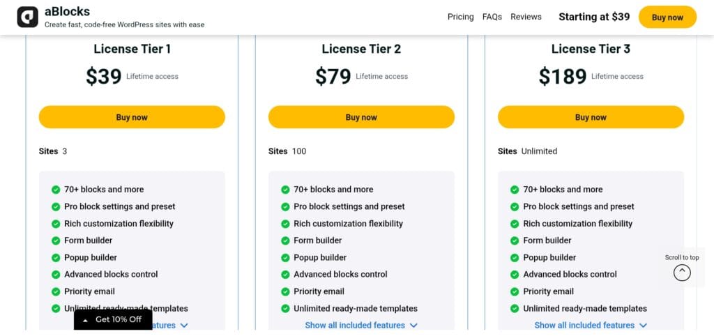 aBlocks Pricing