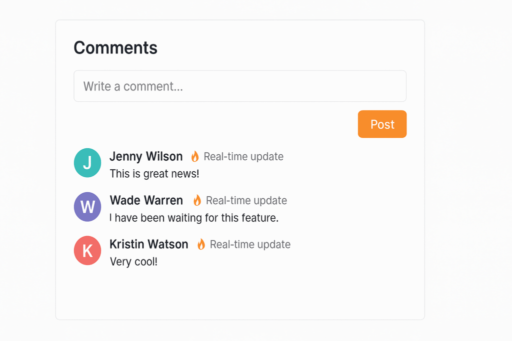 Chat or Real time comment section Chat or Real time comment section