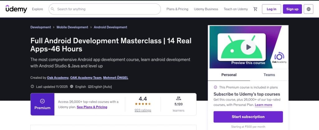 Full Android Development Masterclass - 14 Real Apps in 46 Hours