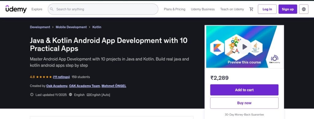 Java & Kotlin Android App Development with 10 Practical Apps