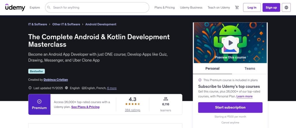 The Complete Android & Kotlin Development Masterclass