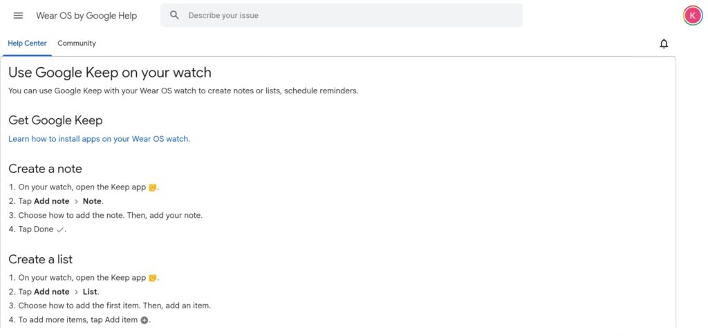 Google Keep for Wear OS
