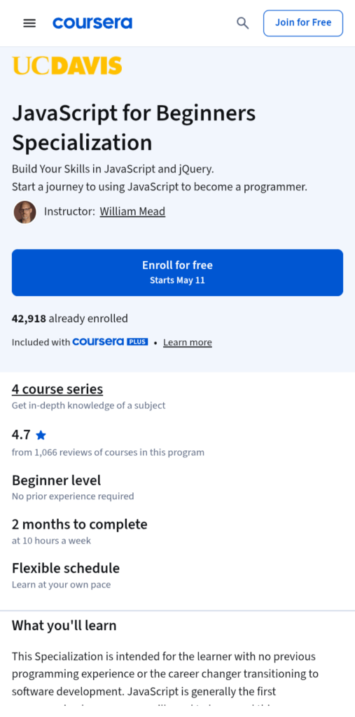 javascript for beginners specialization