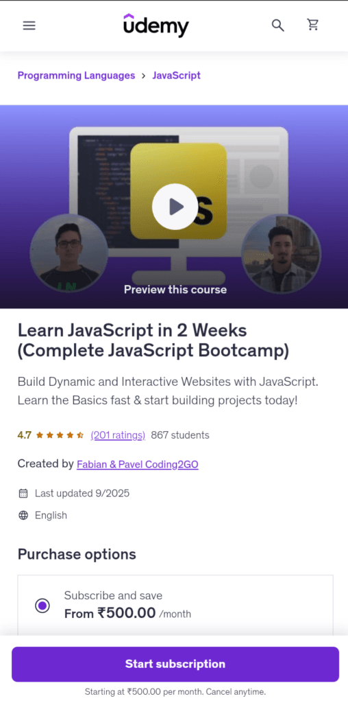 learn javascript in two weeks
