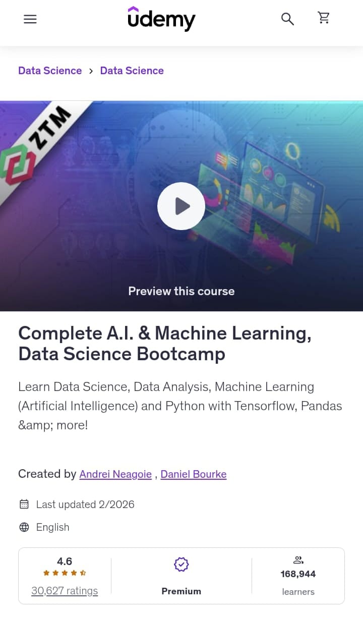 Complete AI and Machine Learning, Data Science Bootcamp Complete AI and Machine Learning, Data Science Bootcamp