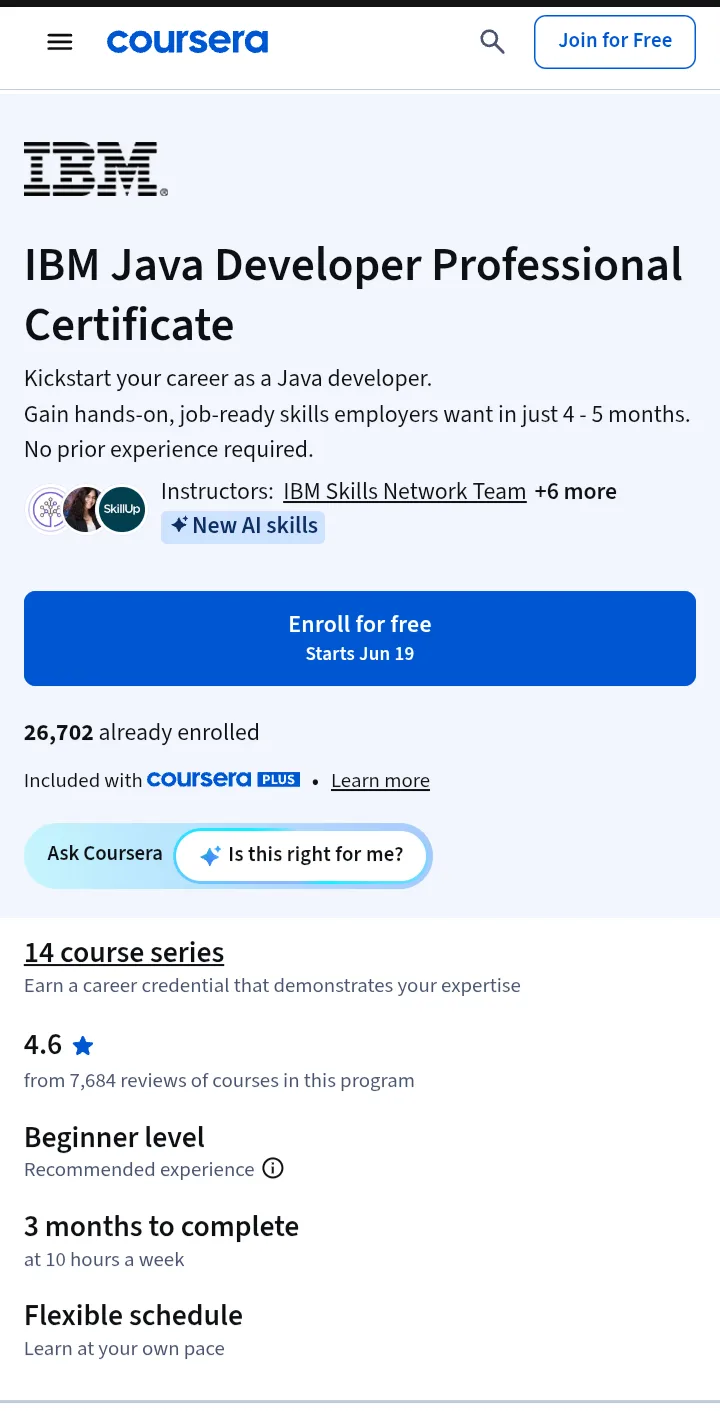 IBM Java Developer Professional Certificate