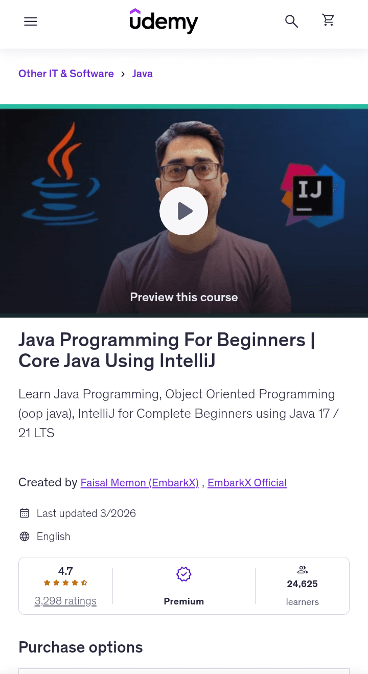 Java Programming for Beginners - Core Java Using IntelliJ Java Programming for Beginners - Core Java Using IntelliJ
