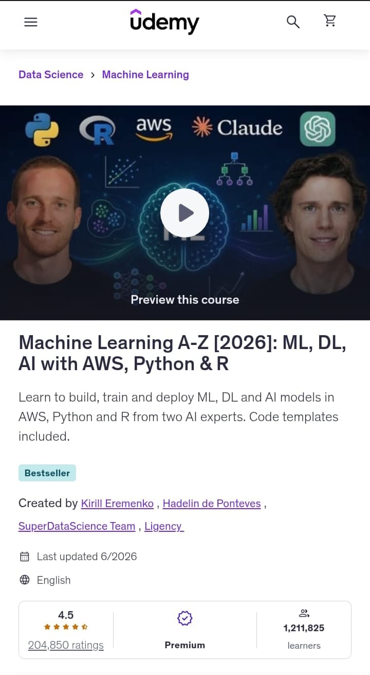 Machine Learning A-Z - ML, DL, AI with AWS, Python and R Machine Learning A-Z - ML, DL, AI with AWS, Python and R