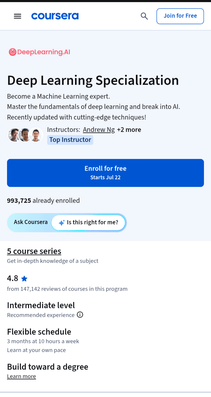 Deep Learning Specialization, Best Deep Learning Courses with Hands-On Projects