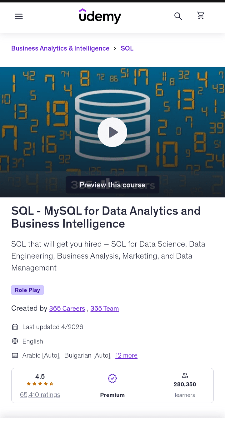 SQL - MySQL for Data Analytics and Business Intelligence (Udemy – 365 Careers)