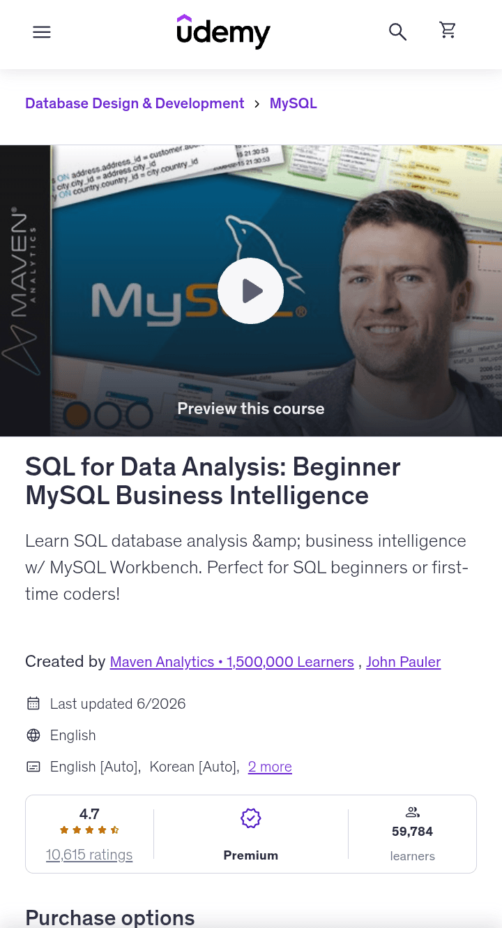 SQL for Data Analysis: Beginner MySQL Business Intelligence (Udemy – Maven Analytics)